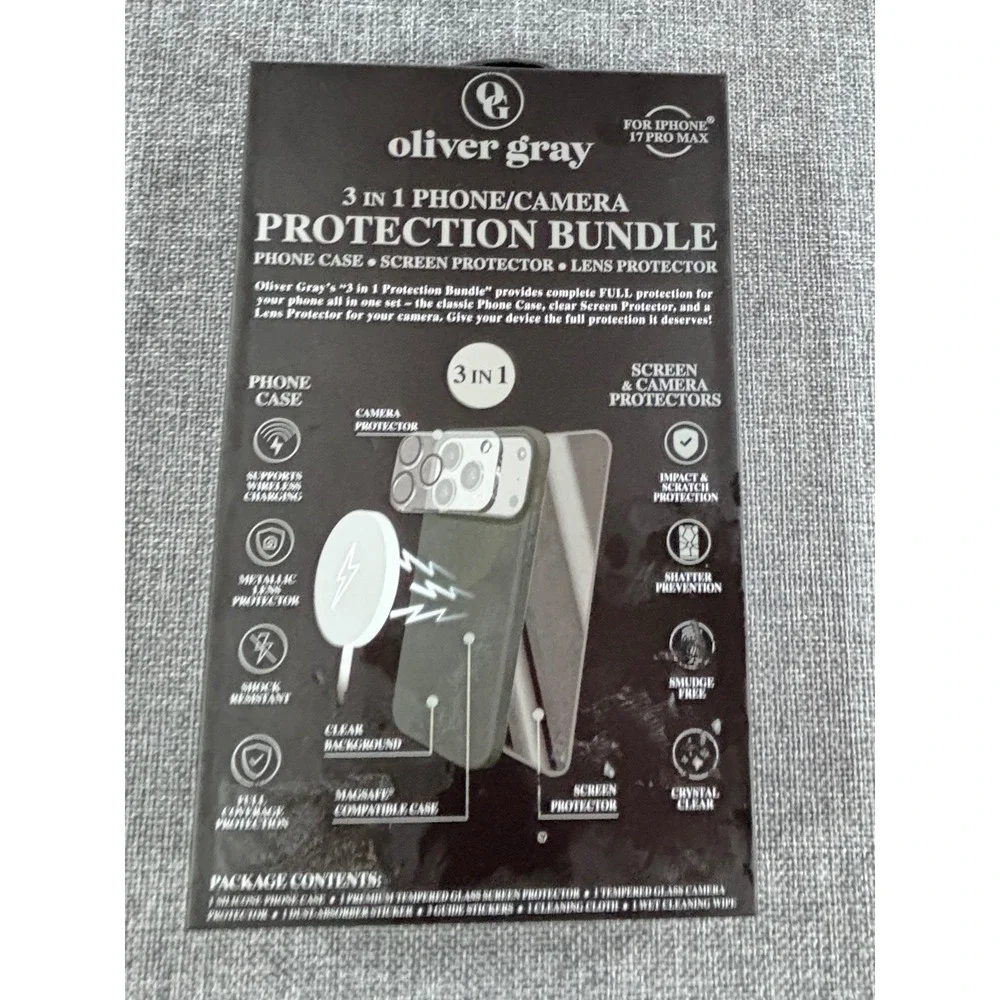 Oliver Gray iPhone 17 Pro Max 3-in-1 Protection Bundle Case Screen NEW Black